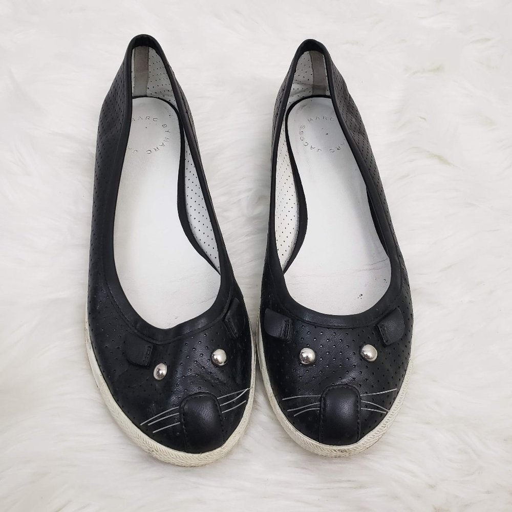 Marc by Marc Jacobs Leather Cat Loafer Flats Black